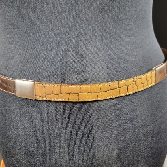 Streets Ahead Croc Embossed Leather Belt w/ Fibel Italian Buckle | Tan & Brown main image 7